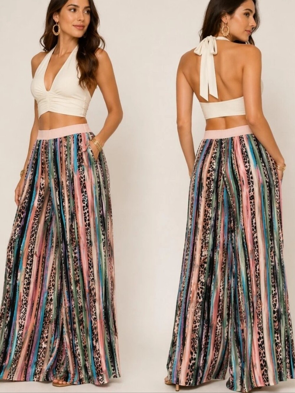 SPENSE $78 Bohemian Multi Colored Stripe Cheetah Flare Pant's Sz Sm